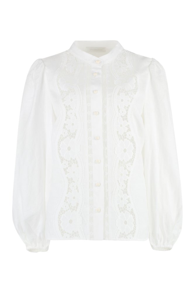 Zimmermann Halcyon Broderie Linen Shirt In White