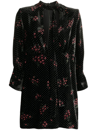Dsquared2 Floral-pattern Velvet Minidress In Black
