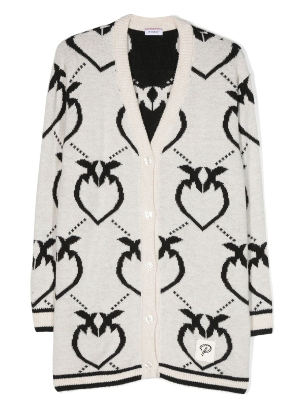 Pinko Kids logo-intarsia striped cardigan - Black