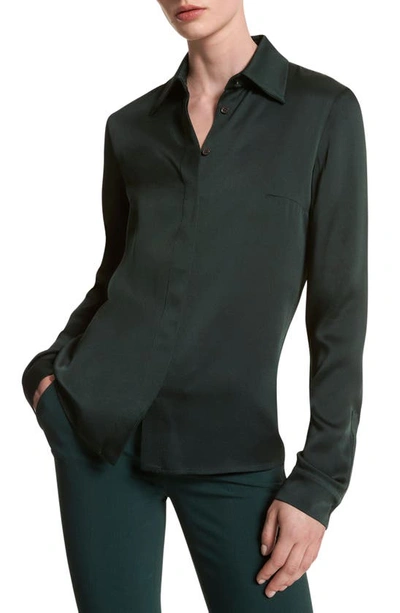 Michael Kors Hansen Charmeuse Button-front Shirt In Forest