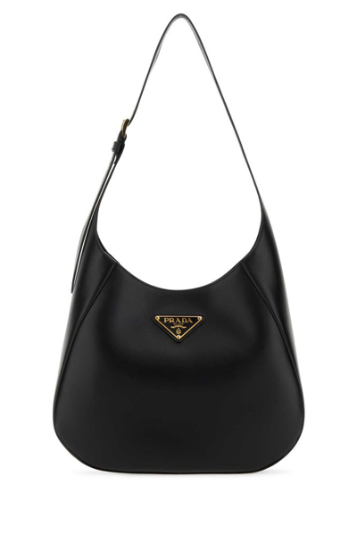 Prada Logo Plaque Medium Hobo Bag In Black