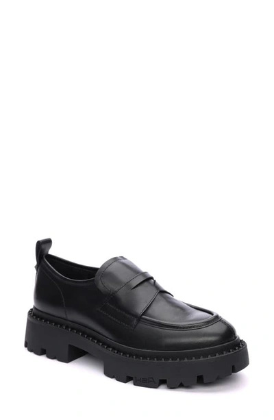 Ash Genial Bis Leather Stud Penny Loafers In Black