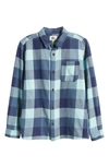 Quiksilver Kids' Motherfly Plaid Organic Cotton Flannel Button-up Shirt In Blue/ Pastel Turquoise
