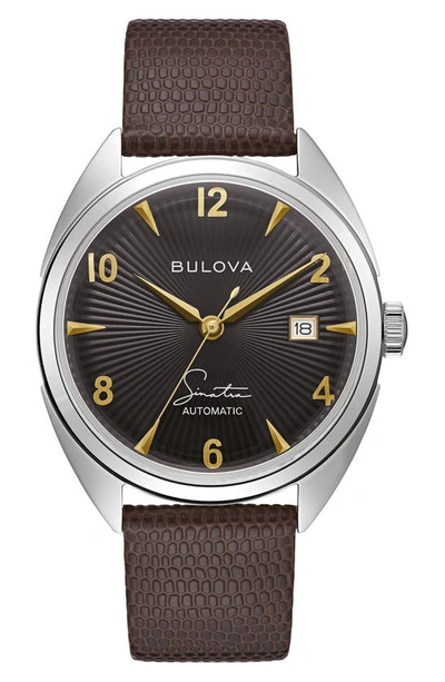 BULOVA FRANK SINATRA FLY ME TO THE MOON LEATHER STRAP, 39MM