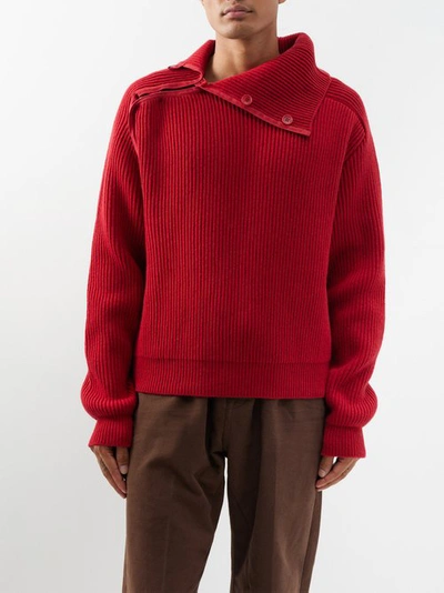 Jacquemus Vega Wool-blend Knitted Sweater In Red