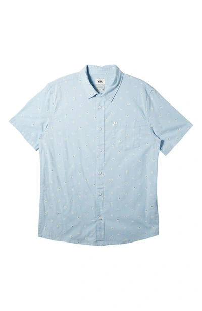 Quiksilver Kids' Minimo Floral Print Short Sleeve Organic Cotton Button-up Shirt In Sky Blue