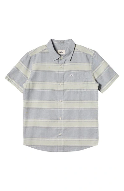 Quiksilver Kids' Cali Sun Stripe Short Sleeve Button-up Shirt In Bering Sea