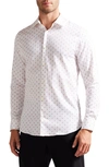 Ted Baker Pen Dot Slim Fit Stretch Cotton Button-up Shirt In White