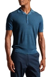 Ted Baker Textured Knit Polo In Teal Blue
