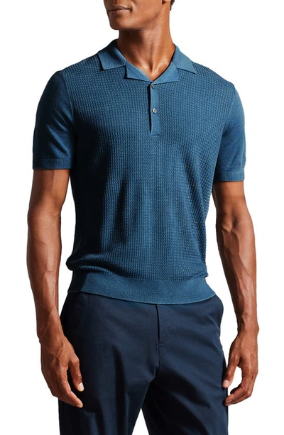 Ted Baker Textured Knit Polo In Blue