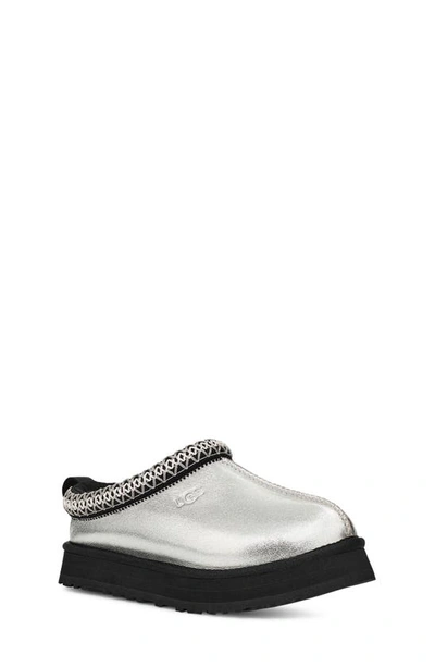 Ugg Kids' Tazz Metallic Leather Slippers In Silver Metallic/silver Metallic