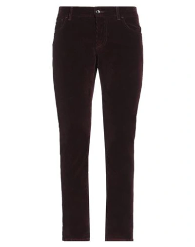 Dolce & Gabbana Man Pants Burgundy Size 38 Cotton, Elastane, Cow Leather In Red