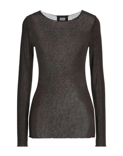Alpha Studio Woman T-shirt Dark Brown Size 6 Viscose, Polyamide, Cashmere, Elastane