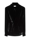 Saint Laurent Plunging V-neck Velvet Blouse In Black