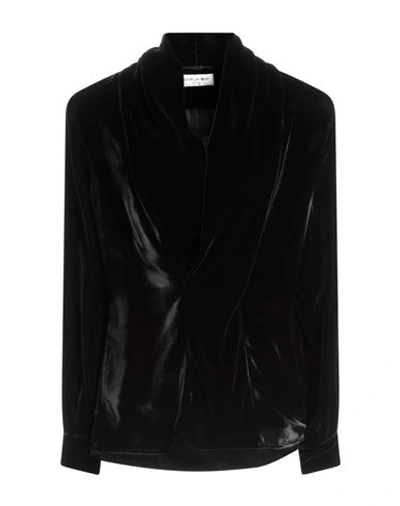 Saint Laurent Plunging V-neck Velvet Blouse In Noir