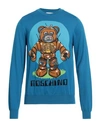 Moschino Man Sweater Azure Size 36 Cotton, Polyamide, Elastane In Blue