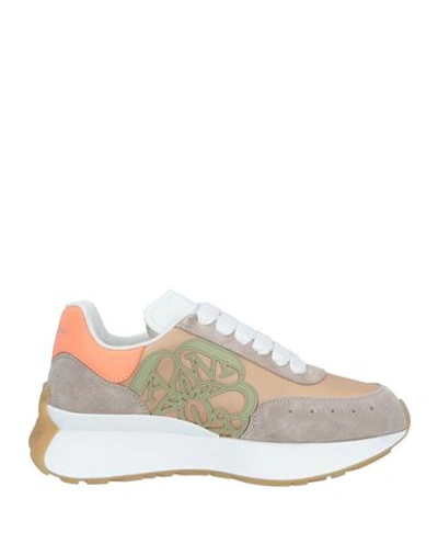 Alexander Mcqueen Woman Sneakers Camel Size 7 Soft Leather, Textile Fibers In Beige