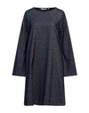 Caliban Woman Mini Dress Midnight Blue Size 8 Cotton, Wool In Blue