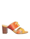 A.testoni Testoni Woman Sandals Mandarin Size 7 Calfskin, Textile Fibers In Mandarin