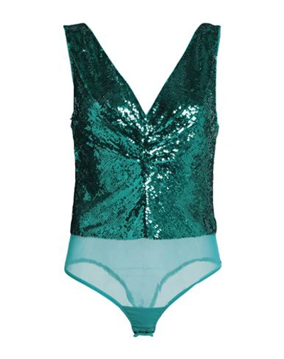 Elisabetta Franchi Woman Bodysuit Turquoise Size 10 Polyamide, Elastane, Plastic In Blue