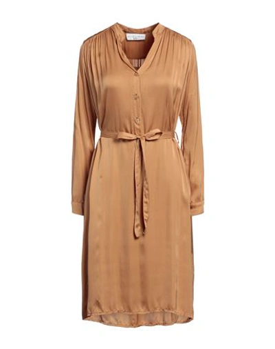 Skills & Genes Woman Midi Dress Camel Size 8 Viscose In Beige