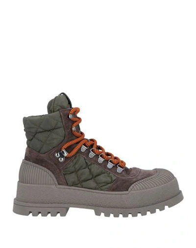 Mich E Simon Mich Simon Woman Ankle Boots Military Green Size 7 Soft Leather, Textile Fibers