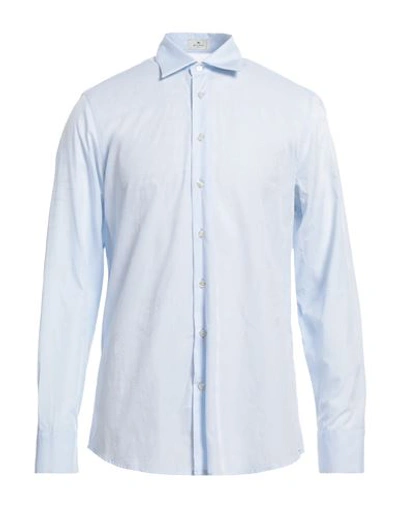 Etro Man Shirt Sky Blue Size 17 Cotton