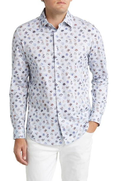 Bugatchi Men's Ooohcotton Tech James Floral Long-sleeve Shirt In Classic Blue