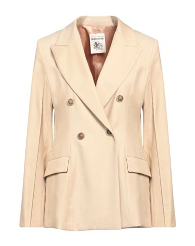 Semicouture Woman Blazer Beige Size 10 Virgin Wool, Polyester, Viscose, Elastane In Beige