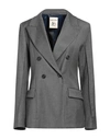 Semicouture Woman Blazer Lead Size 8 Virgin Wool, Polyester, Viscose, Elastane In Grey