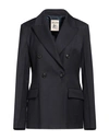 Semicouture Woman Blazer Midnight Blue Size 6 Virgin Wool, Polyester, Viscose, Elastane In Black