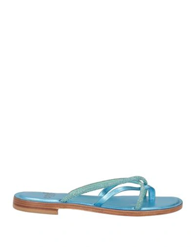 Capri Woman Toe Strap Sandals Azure Size 11 Soft Leather In Blue