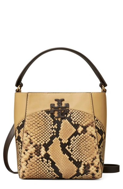 Tory Burch Small Mcgraw Snake Embossed Leather Crossbody Bag In Sand Drift/gold