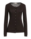 Rossopuro Woman Cardigan Dark Brown Size L Modal, Wool