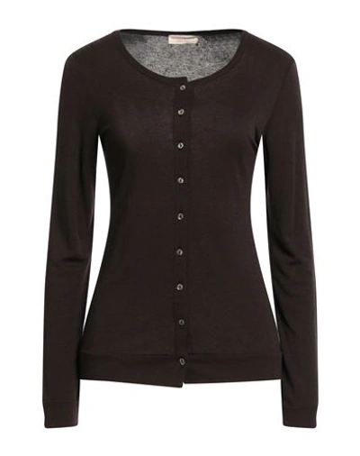 Rossopuro Woman Cardigan Dark Brown Size L Modal, Wool