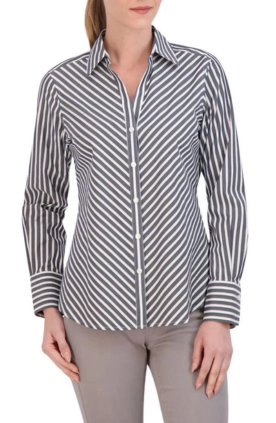 Foxcroft Mary Stripe Stretch Button-up Shirt In Black