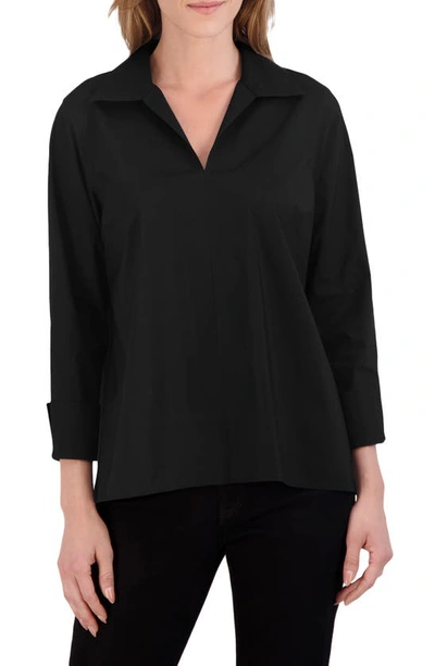 Foxcroft Agnes Split Cuff Popover Blouse In Black