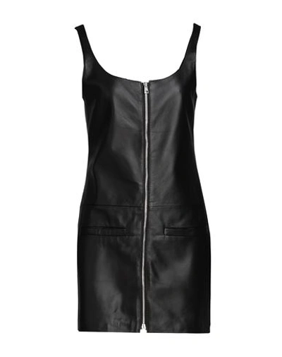 8 By Yoox Leather Front-zip Mini Dress Woman Short Dress Black Size 12 Lambskin