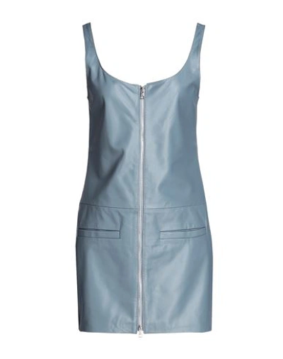8 By Yoox Leather Front-zip Mini Dress Woman Short Dress Grey Size 12 Lambskin In Blue