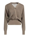 Agnona Woman Sweater Khaki Size S Linen, Silk, Polyamide, Elastane In Beige