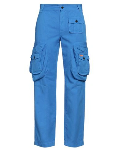 Heron Preston Man Pants Azure Size S Cotton, Linen In Blue