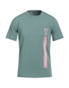Ea7 Man T-shirt Sage Green Size Xxs Cotton, Elastane