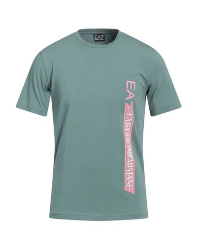 Ea7 Man T-shirt Sage Green Size Xxs Cotton, Elastane