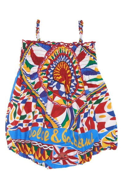 Dolce & Gabbana Kids' Carretto Print Cotton Poplin Dress In Multicolor