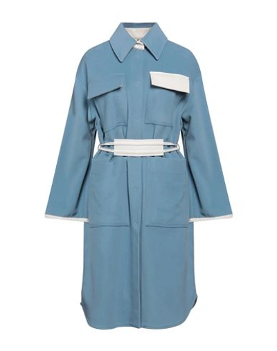 Sfizio Woman Coat Pastel Blue Size 4 Virgin Wool, Polyamide, Cashmere
