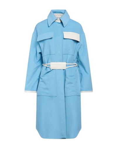 Sfizio Woman Coat Azure Size 4 Virgin Wool, Polyamide, Cashmere In Blue