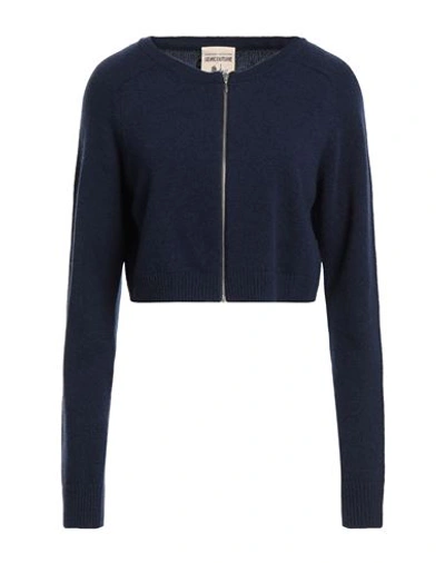 Semicouture Woman Cardigan Navy Size L Wool, Polyamide In Navy Blue