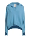 Semicouture Woman Sweater Azure Size L Wool, Polyester In Blue