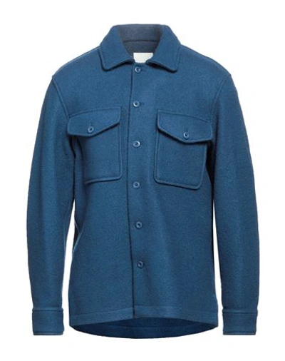 Sandro Man Shirt Blue Size Xl Wool In Blue