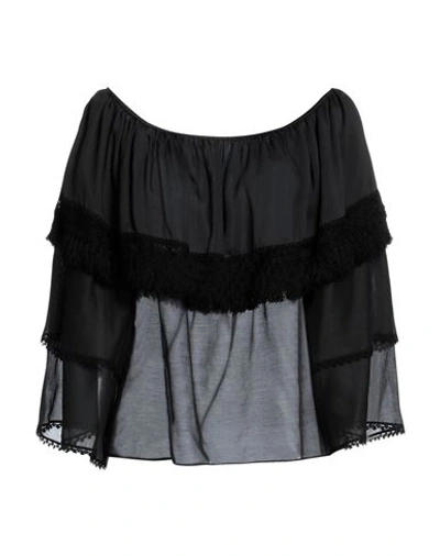Blumarine Woman Top Black Size 8 Cotton, Silk